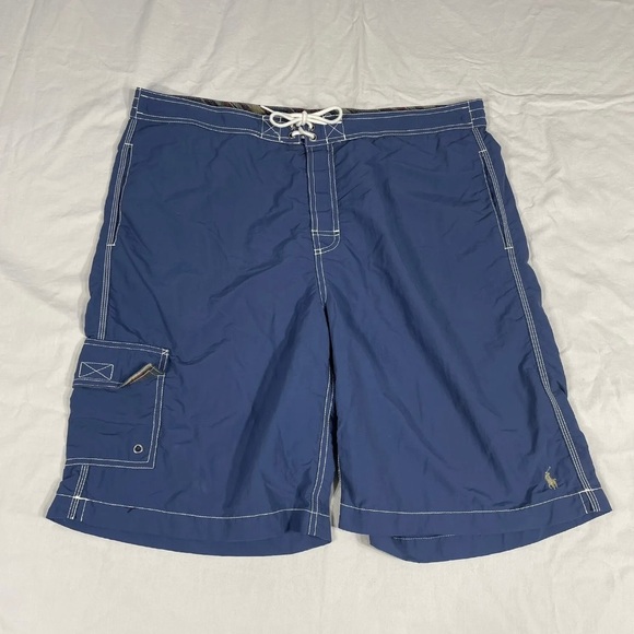 VTG Polo Ralph Lauren Mens Blue Nylon Swin Shorts Size L - Picture 1 of 7